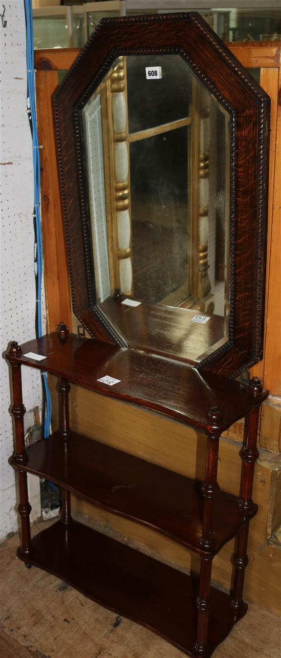 Oak mirror & mahogany 3-tier shelf